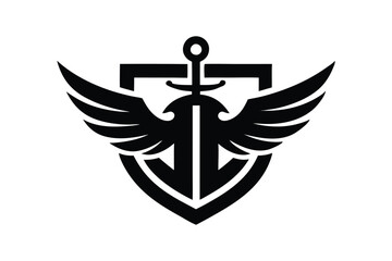 Silhouette art illustration of a bold anchor and eagle inside a shield perfect for a maritime company logo.eps