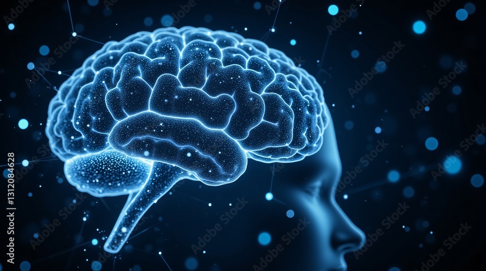 Poster illuminating the mind a digital rendering of the human brain, showcasing its intricate network of ne