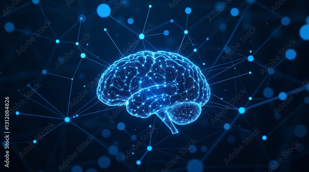 Poster illuminating the mind a digital brain network glows, representing connections and cognitive processe