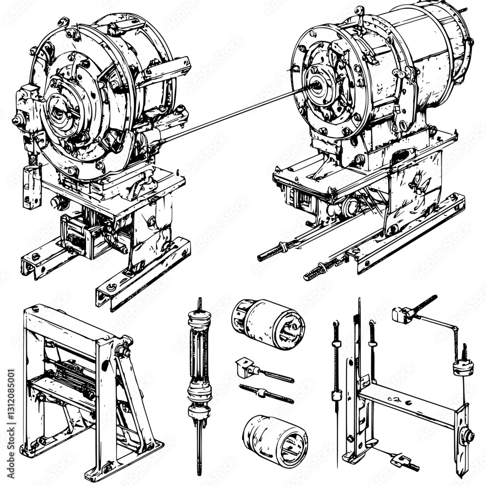 Poster mechanical components of a centrifugal pump with detailed technical illustrations and assembly parts