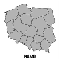 Poland map in grey style isolated on white background. Vector illustration.