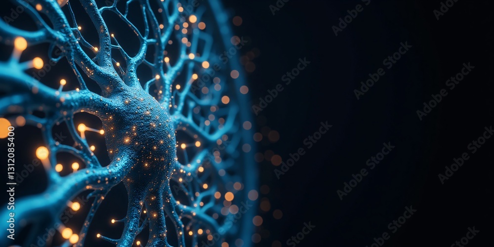 Poster exploring the intricate beauty of a neural network, its complex branches glowing with vibrant energy