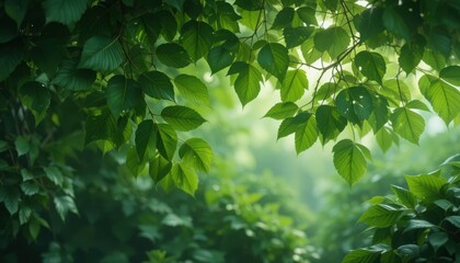 Obraz premium Lush green leaves in tranquil forest nature close-up peaceful atmosphere