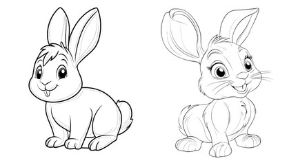 Fototapeta premium Collection of adorable cartoon bunnies in a modern line art style drawing