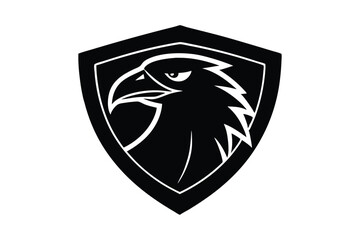 Silhouette art illustration of an eagle head in a shield logo.eps