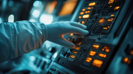 Technician operating complex panel