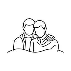  Man embracing another man in a warm and affectionate gesture line art flat vector illustration