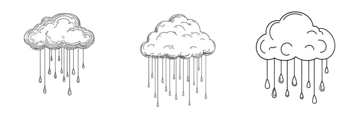 A raining cloud is illustrated in a modern style through a continuous one line drawing