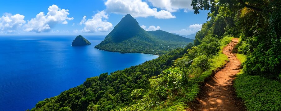 Hiking trail leading through Morne Trois Pitons National Park, Dominica