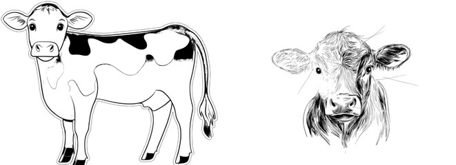 Rainbow gradient lines used to draw a cartoon image of a farm cow