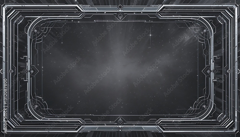 Poster futuristic chrome frame with starry nebula background design element