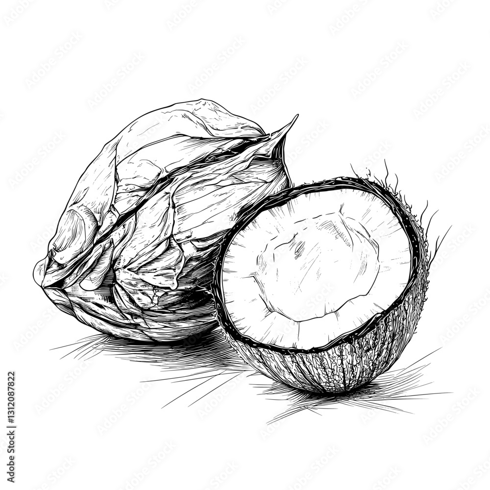 Poster the coconut icon, a simple line element, is part of a fruits collection and can be used in templates
