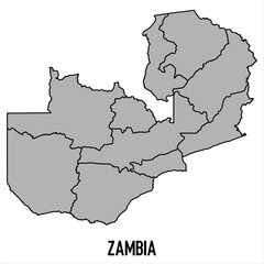 Zambia map in grey style isolated on white background. Vector illustration.