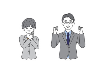 ガッツポーズをするビジネスマンのイラストセット