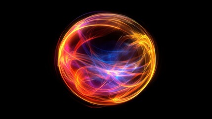 Fototapeta premium A Vibrant Cosmic Sphere Pulsating With Fiery Orange And Electric Blue Energy Swirling In A Mesmerizing Dance Against A Dark Void