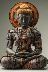Obraz premium Intricate statue blending traditional and modern design with mechanical details.