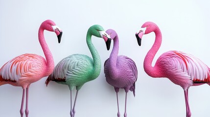 Graceful pink flamingo with a sinuous neck, curving its elegant beak to the left in a stunning close-up shot. Vibrant plumage captures soft morning light