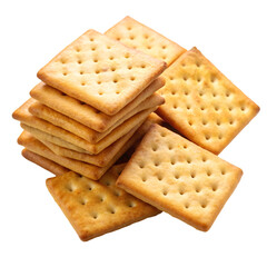 Pile of crispy crackers isolated on transparent background