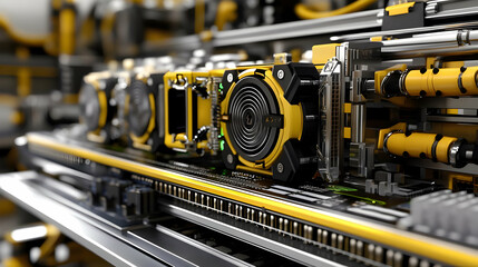 Fototapeta premium Close Up of Yellow and Black Technological Machine with Cooling Fan