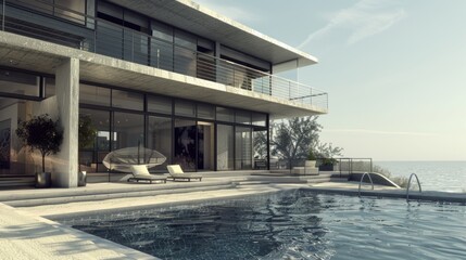 A modern beachfront villa with two stories