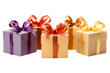 Fototapeta premium Multicolored gift boxes with bows isolated on transparent background.