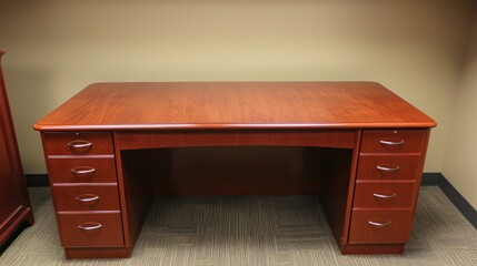 Office desk, empty, hardwood, beige wall,  modern interior