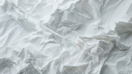 a piece of crumpled white paper with delicate grid lines, rendered in fine detail. The texture should be lifelike