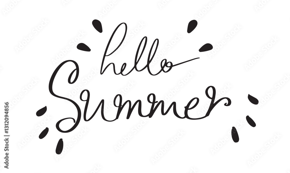 Poster hello summer text font calligraphy hand written lettering script black color object design graphic v