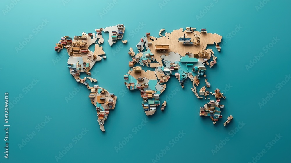 Poster a world map made entirely of shipping routes and trade lines.