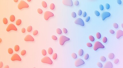 pattern of dog and cat footprints, iridescent background generative ai