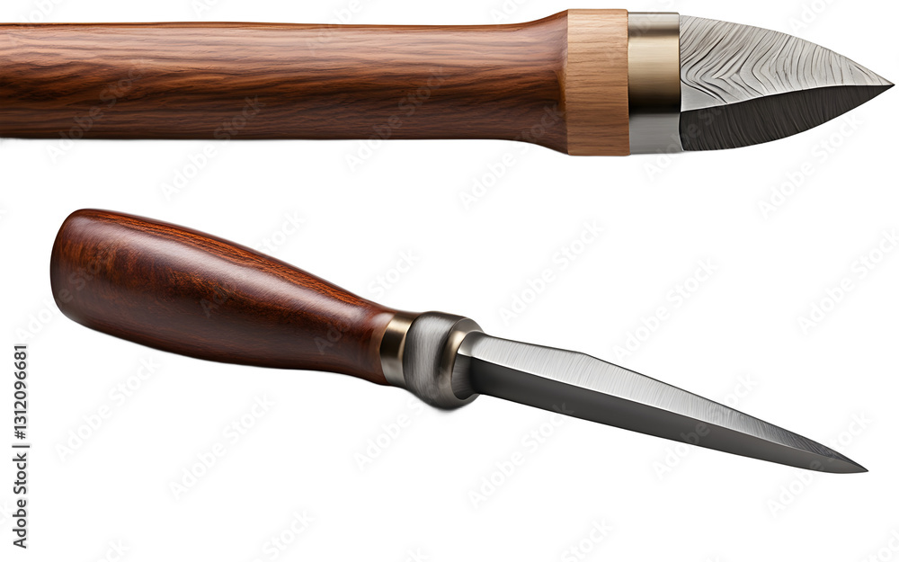 Aufkleber a fine chisel with a wooden handle for carving, isolated on a empty plain background