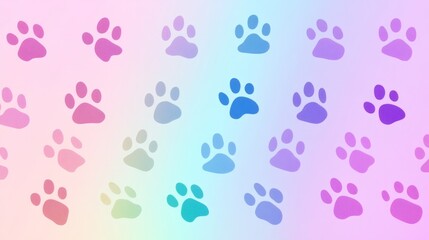 pattern of dog and cat footprints, iridescent background generative ai