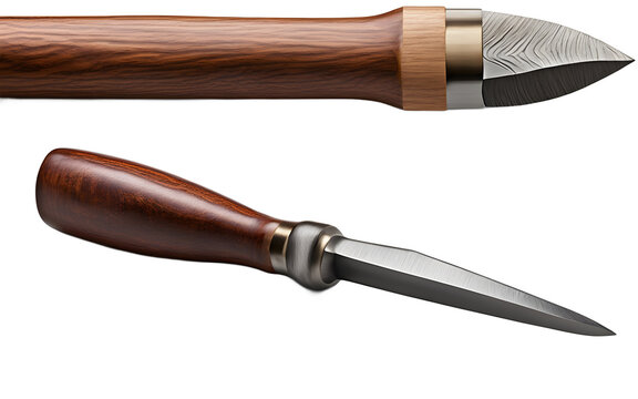 A fine chisel with a wooden handle for carving, isolated on a empty plain background