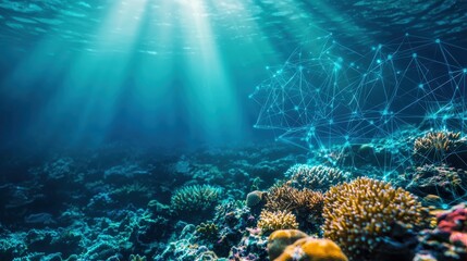 Obraz premium An AI system monitoring the health of coral reefs underwater.