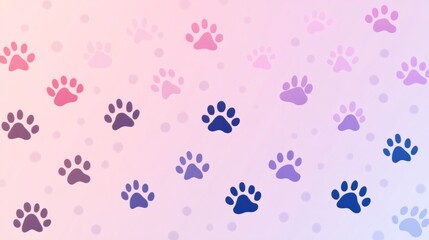 pattern of dog and cat footprints, iridescent background generative ai