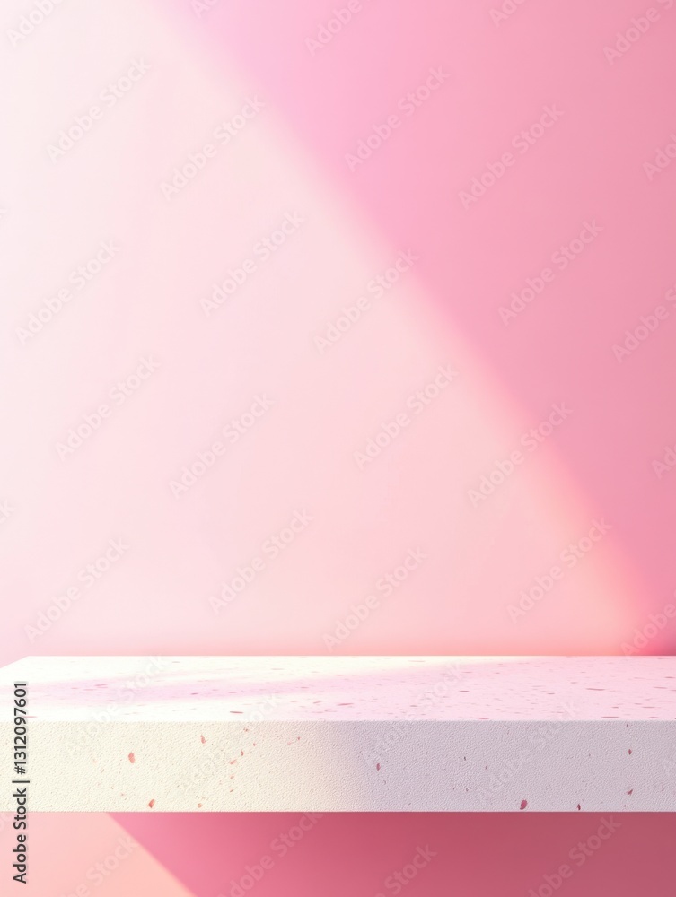 Aufkleber minimalist product display platform against a soft pink background with delicate shadow play.