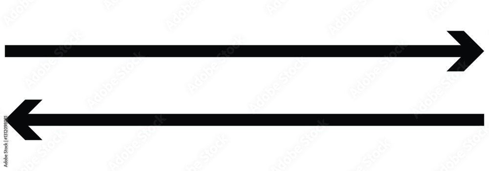 Aufkleber horizontal dual long straight arrow signs. black pointer, direction, position symbol and double arro