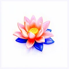 Fototapeta premium Pink and Orange Lotus Flower with Blue Leaves on White Background