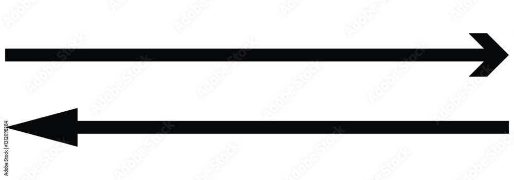 Poster horizontal dual long straight arrow signs. black pointer, direction, position symbol and double arro