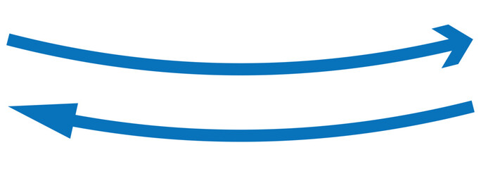 Fototapeta premium Long arrow vector icon. Blue horizontal double arrow. Dual sided arrow vector, icon, silhouette design. Semicircular curved thin, long double ended arrow vector.