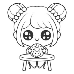 Beautiful girl eating donuts, for coloring