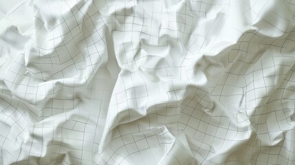 a piece of white paper crumpled with a delicate grid overlay, depicted in ultra-realistic detail. The folds and creases should be highlighted by soft lighting