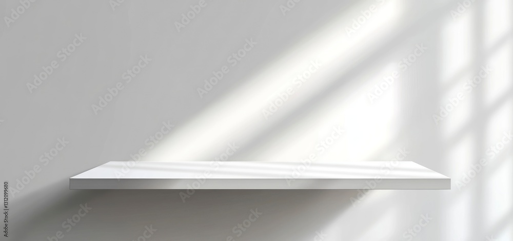 Poster white shelf against a wall with window light creating an elegant look