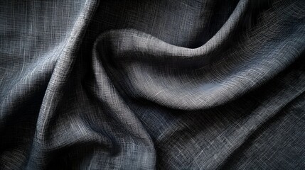 Fototapeta premium Dark gray linen fabric drapes with soft light