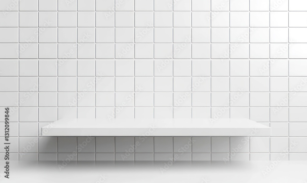 Poster White Shelf on Tiled Wall Product Display Mockup with Clean Style