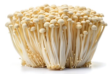 Realistic Depiction of Fresh Enoki Mushrooms with White Stems