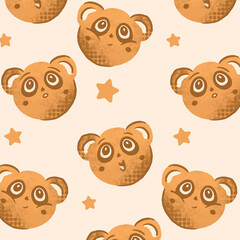 Seamless pattern with teddy bears and star