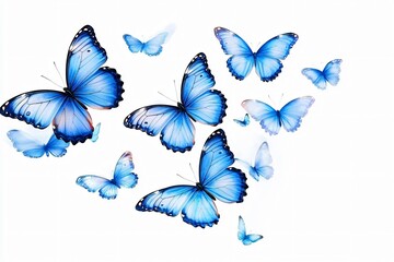 A captivating cluster of vibrant blue butterflies in flight, ideal for spring-themed events, nature-focused projects, or designs related to transformation and beauty.