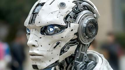 Fototapeta premium Closeup of a Realistic Humanoid Robot Head