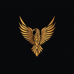 Obraz premium Majestic Eagle Logo Design: Gold & Black Wings Emblem Vector Illustration
